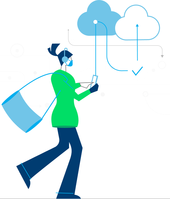 Illustration of woman walking with clouds