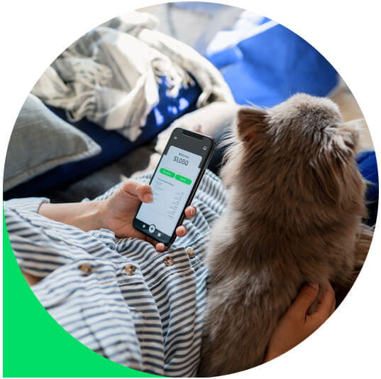 Image of person using their phone while holding a cat