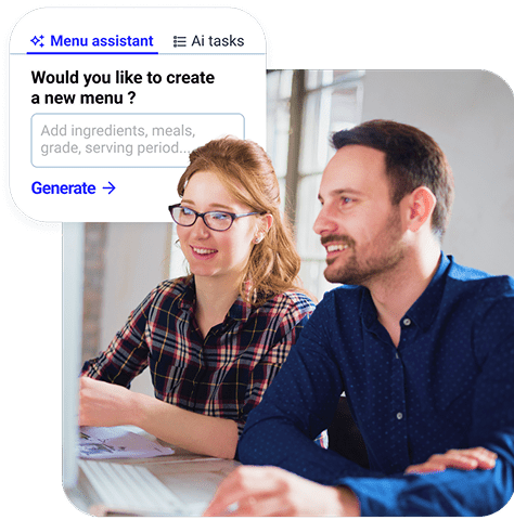 Two people using an AI tool to create a school menu.