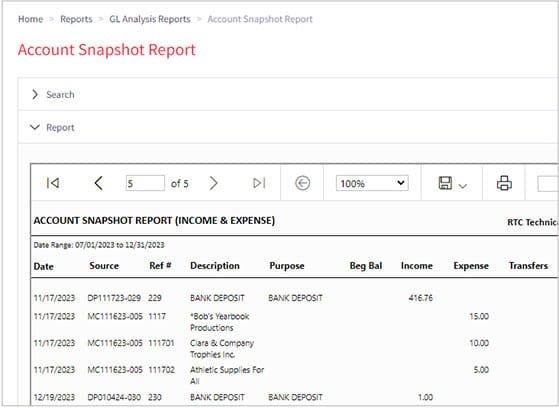 MSB Accounting Snapshot Report