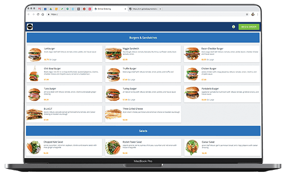Screenshot of Online Ordering app (desktop version)