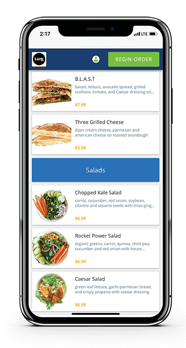 Screenshot of Online Ordering app (mobile version)