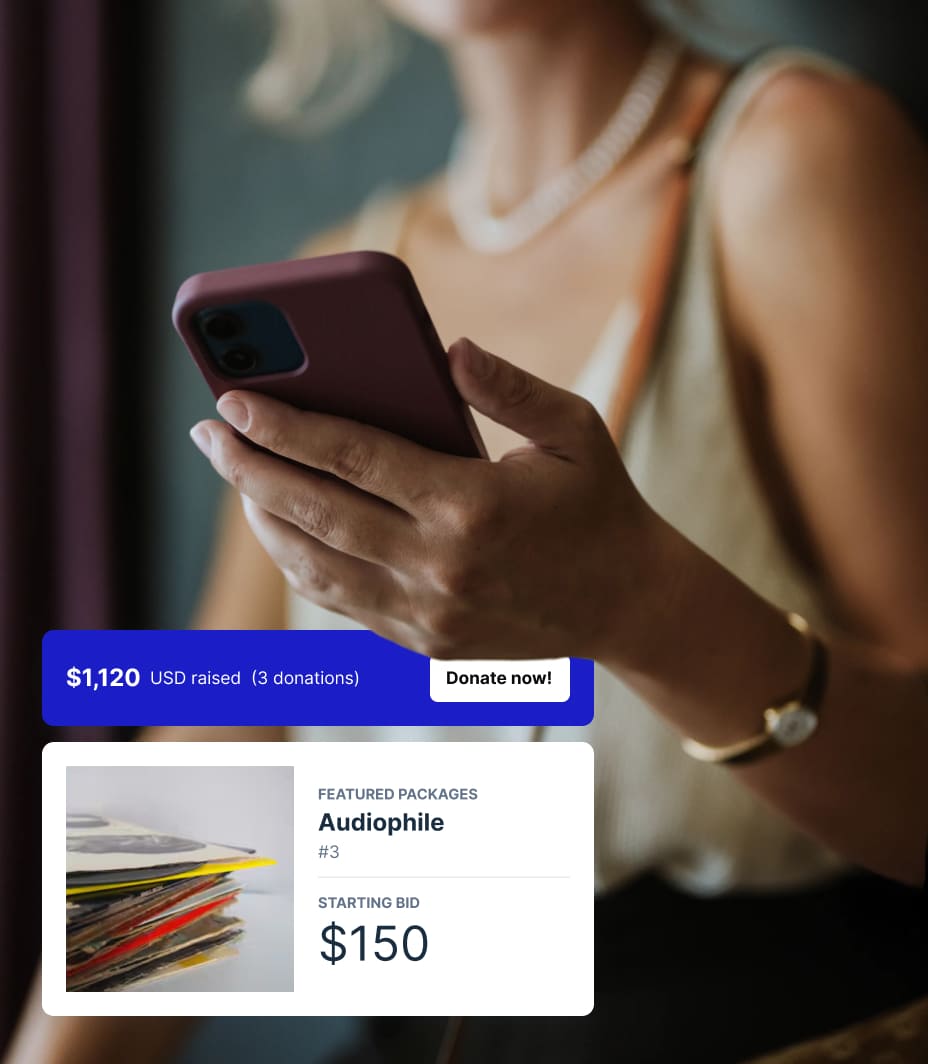 Someone checks their smartphone while a notification featuring an audiophile package begins at $150