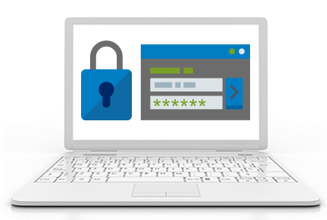 laptop graphic with security graphics
