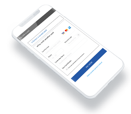 Phone displaying global payments software interface