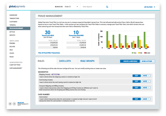 Screenshot of Global Payments Fraud Management software